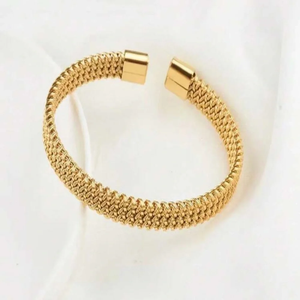 1pc Stainless Steel Gold Tone Spiderweb Design Open Cuff Bracelet For Couple